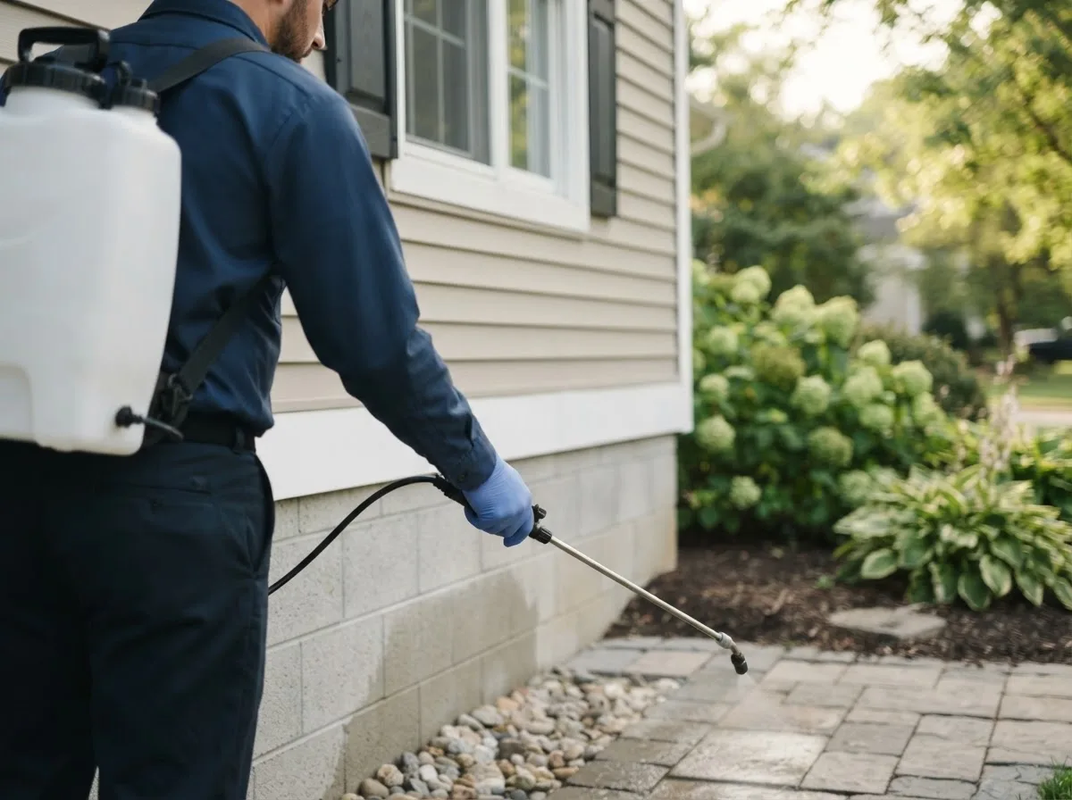 Pest control technician inspecting a home in Rush, NY